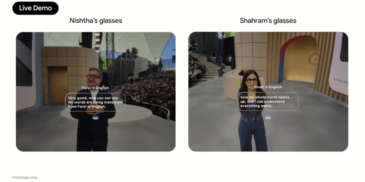 rewrite this title Google demos Android XR glasses at I/O with live language translation rewrite this title Google demos Android XR glasses at I/O with live language translation