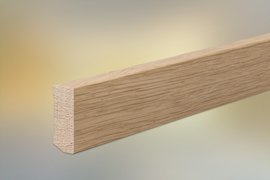 Sockelleisten Eiche für Parkett und Massivholzdielen, 40 x 16 mm, Oberkante gerade, klar lackiert, fallende Längen 100 - 290 cm Sockelleisten Eiche für Parkett und Massivholzdielen, 40 x 16 mm, Oberkante gerade, klar lackiert, fallende Längen 100 - 290 cm