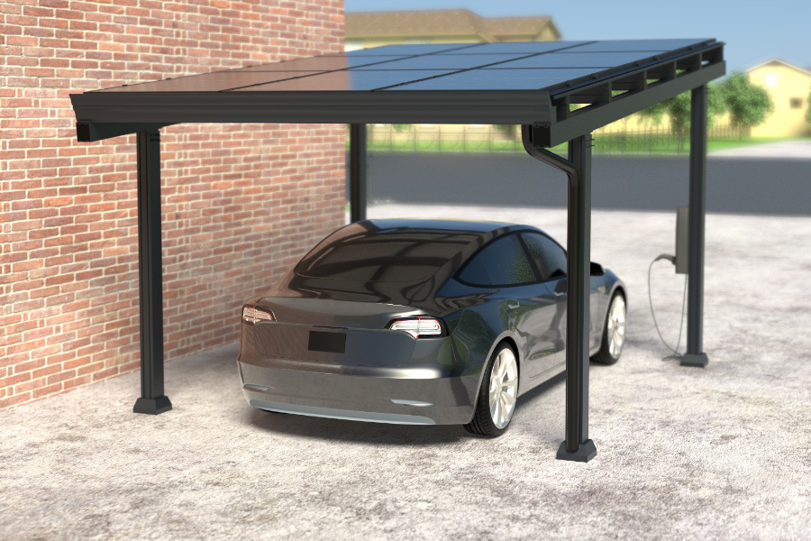 Carport Bausatz, Aluminium mit Solardach für 1 PKW, Modulleistung 440 W, 9 Module pro Carport, Caportmaße 5200 x 3540 x 3000 mm, beidseitig Glasmodule 440 W / Modul mit Alurahmen Carport Bausatz, Aluminium mit Solardach für 1 PKW, Modulleistung 440 W, 9 Module pro Carport, Caportmaße 5200 x 3540 x 3000 mm, beidseitig Glasmodule 440 W / Modul mit Alurahmen