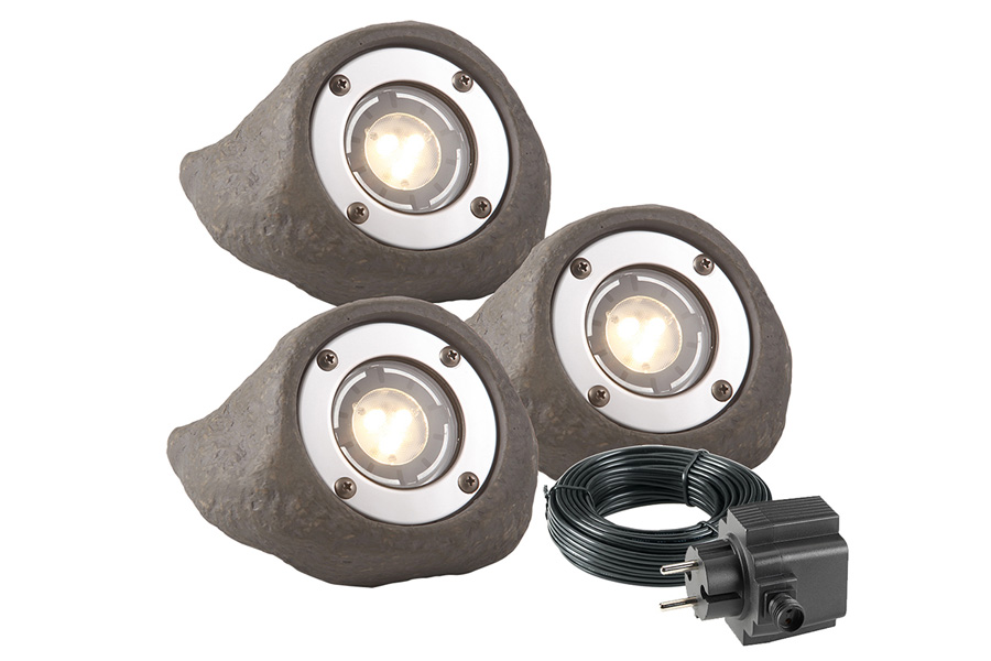 Komplettset Außenstrahler Nuki, - 3er-Set, mit Trafo 10,5 W und Hauptkabel Komplettset Außenstrahler Nuki, - 3er-Set, mit Trafo 10,5 W und Hauptkabel