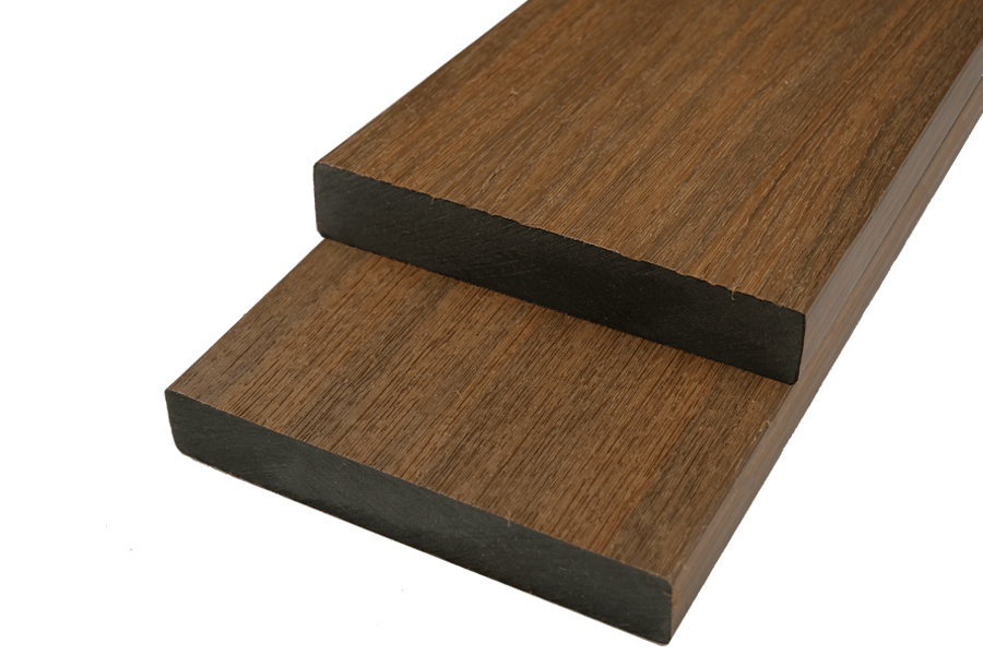 WPC Fassadenholz Glattkantbrett Abschlussprofil massiv, 23 mm (S) x 138 mm (B), Länge: 2,9 m, TEAK, einseitig strukturiert / einseitig gebürstet glatt WPC Fassadenholz Glattkantbrett Abschlussprofil massiv, 23 mm (S) x 138 mm (B), Länge: 2,9 m, TEAK, einseitig strukturiert / einseitig gebürstet glatt