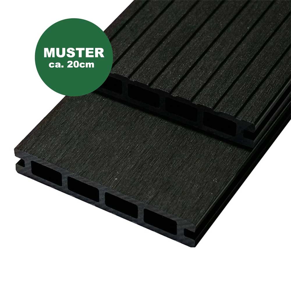 Handmuster WPC Terrassendiele, 20 x 120 mm, anthrazit (WoodoRhodos) Handmuster WPC Terrassendiele, 20 x 120 mm, anthrazit (WoodoRhodos)