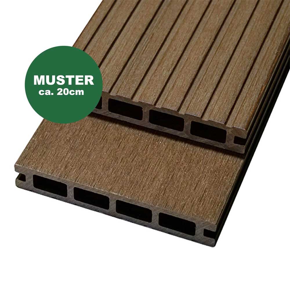 Handmuster WPC Terrassendiele, 20 x 120 mm, Farbe braun (WoodoRhodos) Handmuster WPC Terrassendiele, 20 x 120 mm, Farbe braun (WoodoRhodos)