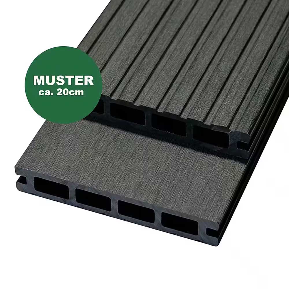 Handmuster WPC Terrassendiele, 20 x 120 mm, Farbe grau (WoodoRhodos) Handmuster WPC Terrassendiele, 20 x 120 mm, Farbe grau (WoodoRhodos)