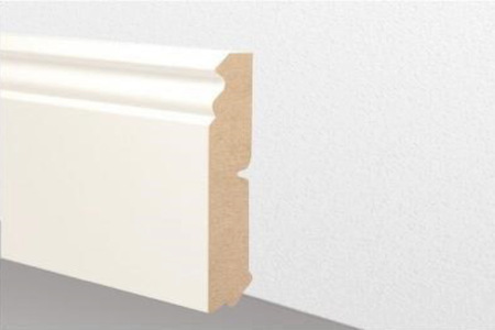 MDF-Sockelleiste weiß, massiv, Kante profiliert, 20 x 80 x 2400 mm MDF-Sockelleiste weiß, massiv, Kante profiliert, 20 x 80 x 2400 mm