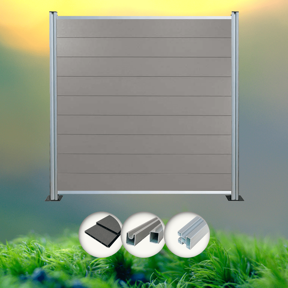 Komplettset Norderney grau (5 x Zaun + 6 Pfosten silber) Komplettset Norderney grau (5 x Zaun + 6 Pfosten silber)