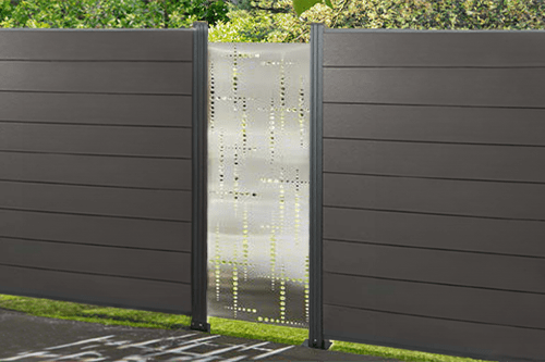 Designelemente für WPC Zaun, Edelstahl, Hochkant 60 cm (Breite) x 180 cm (Höhe), inkl. Befestigungsleiste (Puls passend für Serie Texel und Norderney) Designelemente für WPC Zaun, Edelstahl, Hochkant 60 cm (Breite) x 180 cm (Höhe), inkl. Befestigungsleiste (Puls passend für Serie Texel und Norderney)