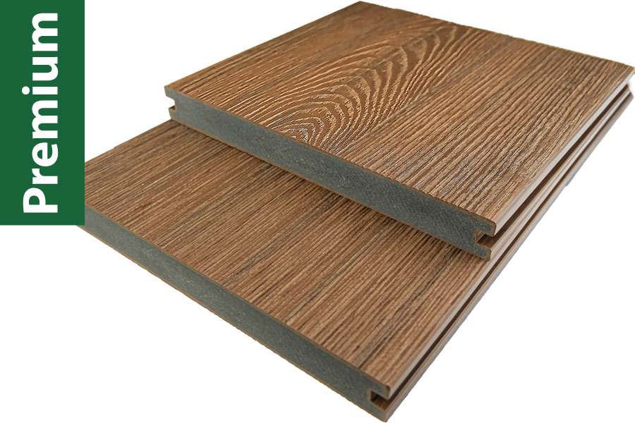 WPC 3D Premium coextrudiert, Massivdiele, 23 mm (S) x 220 mm (B), Golden Oak, Länge: 2,40 m WPC 3D Premium coextrudiert, Massivdiele, 23 mm (S) x 220 mm (B), Golden Oak, Länge: 2,40 m