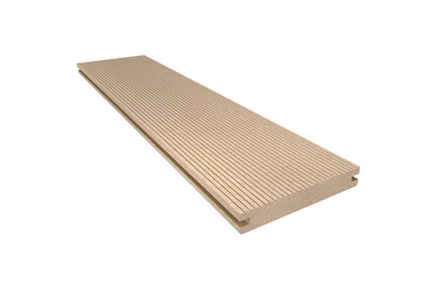 Resysta Terrassendiele, massiv, einseitig geriffelt / einseitig glatt mit Nut, 140 mm (B) x 20 mm (S) in 3 m Länge Resysta Terrassendiele, massiv, einseitig geriffelt / einseitig glatt mit Nut, 140 mm (B) x 20 mm (S) in 3 m Länge