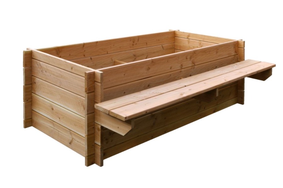 Hochbeet mit Sitzbank, Douglasie natur, 200 cm (B) x 130 cm (T) x 65 cm (H) Hochbeet mit Sitzbank, Douglasie natur, 200 cm (B) x 130 cm (T) x 65 cm (H)