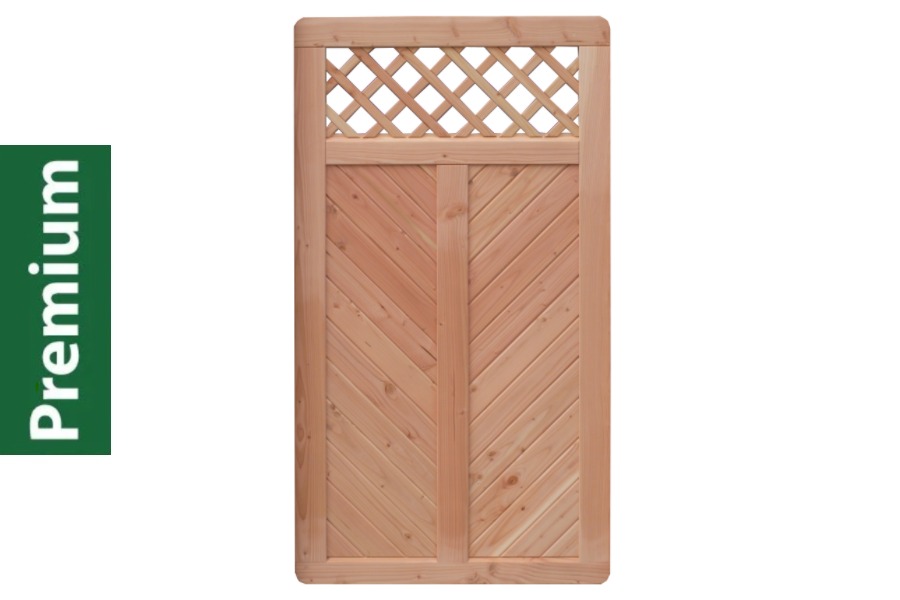 Premium Douglasie Sichtschutzzaun Holz, 98,5 cm (B) x 178,5 cm (H), Fischgrätmuster mit Mittelsträbe und Gitter in Rautenform - natur Premium Douglasie Sichtschutzzaun Holz, 98,5 cm (B) x 178,5 cm (H), Fischgrätmuster mit Mittelsträbe und Gitter in Rautenform - natur