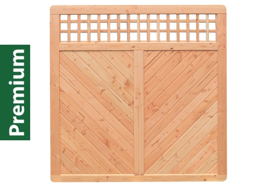 Premium Douglasie Sichtschutzzaun Holz, 178,5 cm (B) x 178,5 cm (H), Fischgrätmuster mit Mittelsträbe und waagerechtem Gitter - natur Premium Douglasie Sichtschutzzaun Holz, 178,5 cm (B) x 178,5 cm (H), Fischgrätmuster mit Mittelsträbe und waagerechtem Gitter - natur