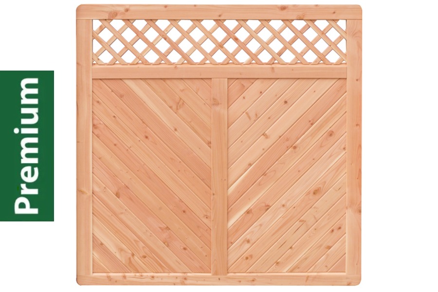 Premium Douglasie Sichtschutzzaun Holz, 178,5 cm (B) x 178,5 cm (H), Fischgrätmuster mit Mittelsträbe und Gitter in Rautenform - natur Premium Douglasie Sichtschutzzaun Holz, 178,5 cm (B) x 178,5 cm (H), Fischgrätmuster mit Mittelsträbe und Gitter in Rautenform - natur