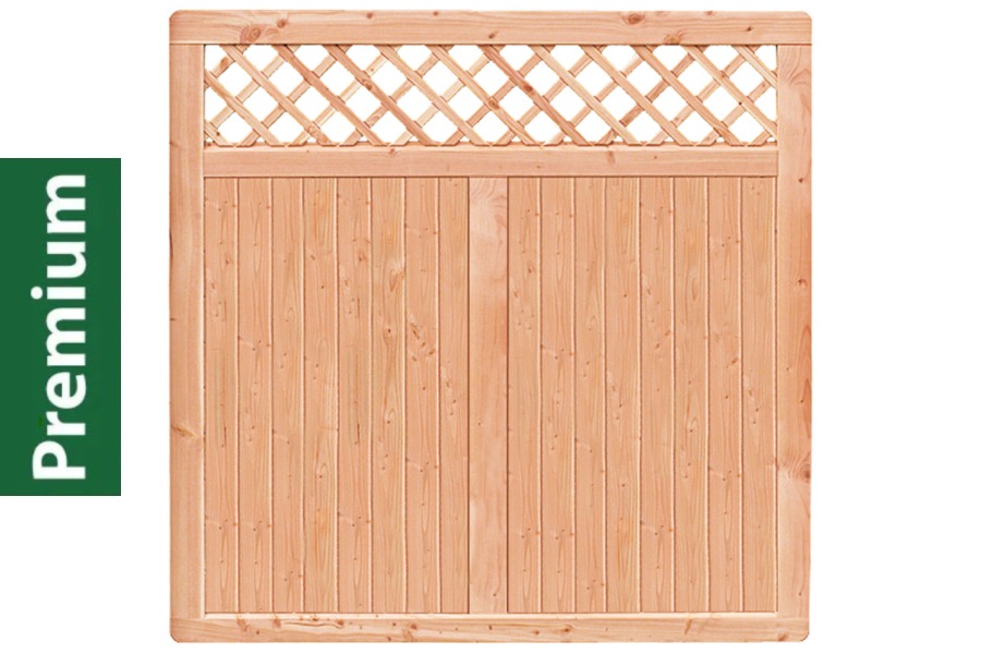 Premium Douglasie Sichtschutzzaun Holz, 178,5 cm (B) x 178,5 cm (H), Senkrechtfüllung mit Mittelsträbe und waagerechtem Gittereinsatz - natur Premium Douglasie Sichtschutzzaun Holz, 178,5 cm (B) x 178,5 cm (H), Senkrechtfüllung mit Mittelsträbe und waagerechtem Gittereinsatz - natur