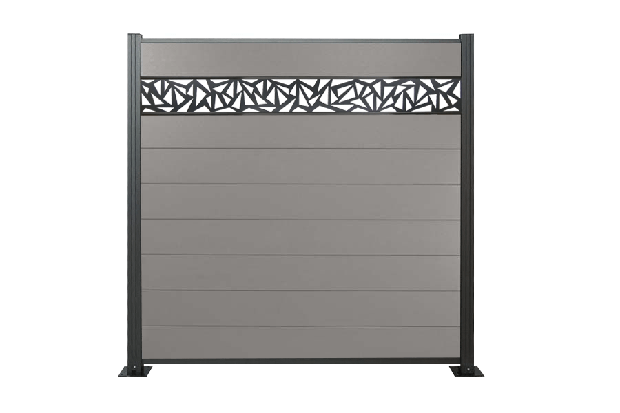 WPC Zaun, grau, Komplettset mit Designelement, 20 mm (Stärke) x 1800 mm (Breite) x 1850 mm (Höhe), Sichtschutz / Steckzaun / Modulares Zaunsystem inkl. Start- und Abschlussprofil (Serie WoodoNorderney+ ohne Pfosten) WPC Zaun, grau, Komplettset mit Designelement, 20 mm (Stärke) x 1800 mm (Breite) x 1850 mm (Höhe), Sichtschutz / Steckzaun / Modulares Zaunsystem inkl. Start- und Abschlussprofil (Serie WoodoNorderney+ ohne Pfosten)