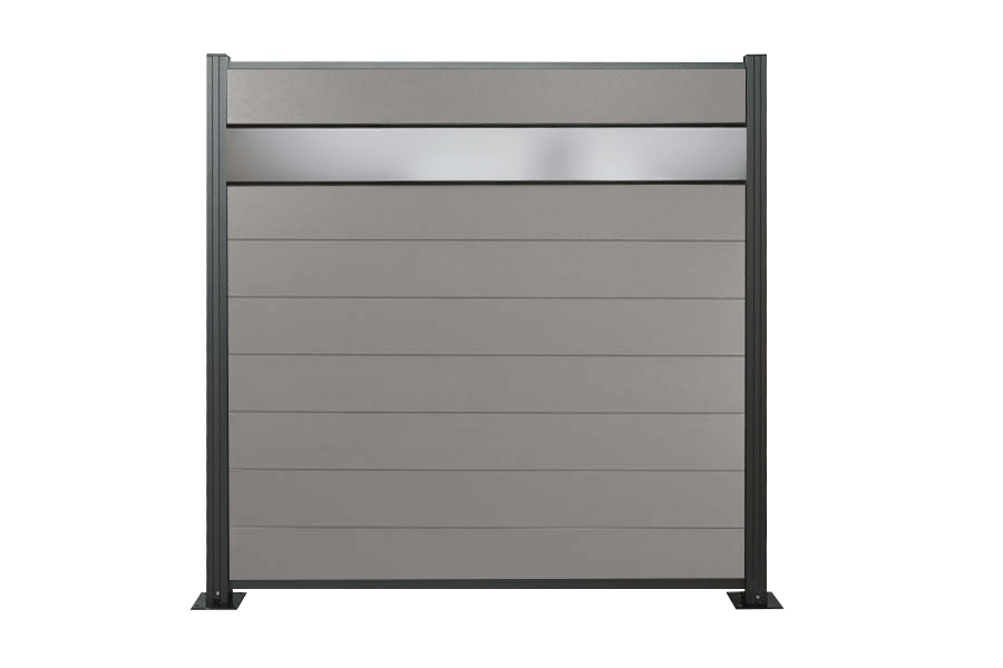WPC Zaun, grau, Komplettset mit Designelement aus Kunstglas (Sicherheitsglas), 20 mm (Stärke) x 1800 mm (Breite) x 1850 mm (Höhe), Sichtschutz / Steckzaun / Modulares Zaunsystem inkl. Start- und Abschlussprofil (Serie WoodoNorderney+ ohne Pfosten) WPC Zaun, grau, Komplettset mit Designelement aus Kunstglas (Sicherheitsglas), 20 mm (Stärke) x 1800 mm (Breite) x 1850 mm (Höhe), Sichtschutz / Steckzaun / Modulares Zaunsystem inkl. Start- und Abschlussprofil (Serie WoodoNorderney+ ohne Pfosten)