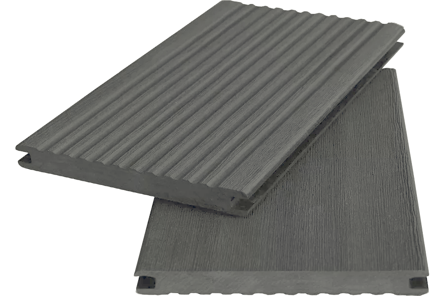 WPC Massivdiele WoodoKosXXL 20 x 200 mm, 4 m lang, grau geriffelt / glatt, beidseitig begehbar WPC Massivdiele WoodoKosXXL 20 x 200 mm, 4 m lang, grau geriffelt / glatt, beidseitig begehbar