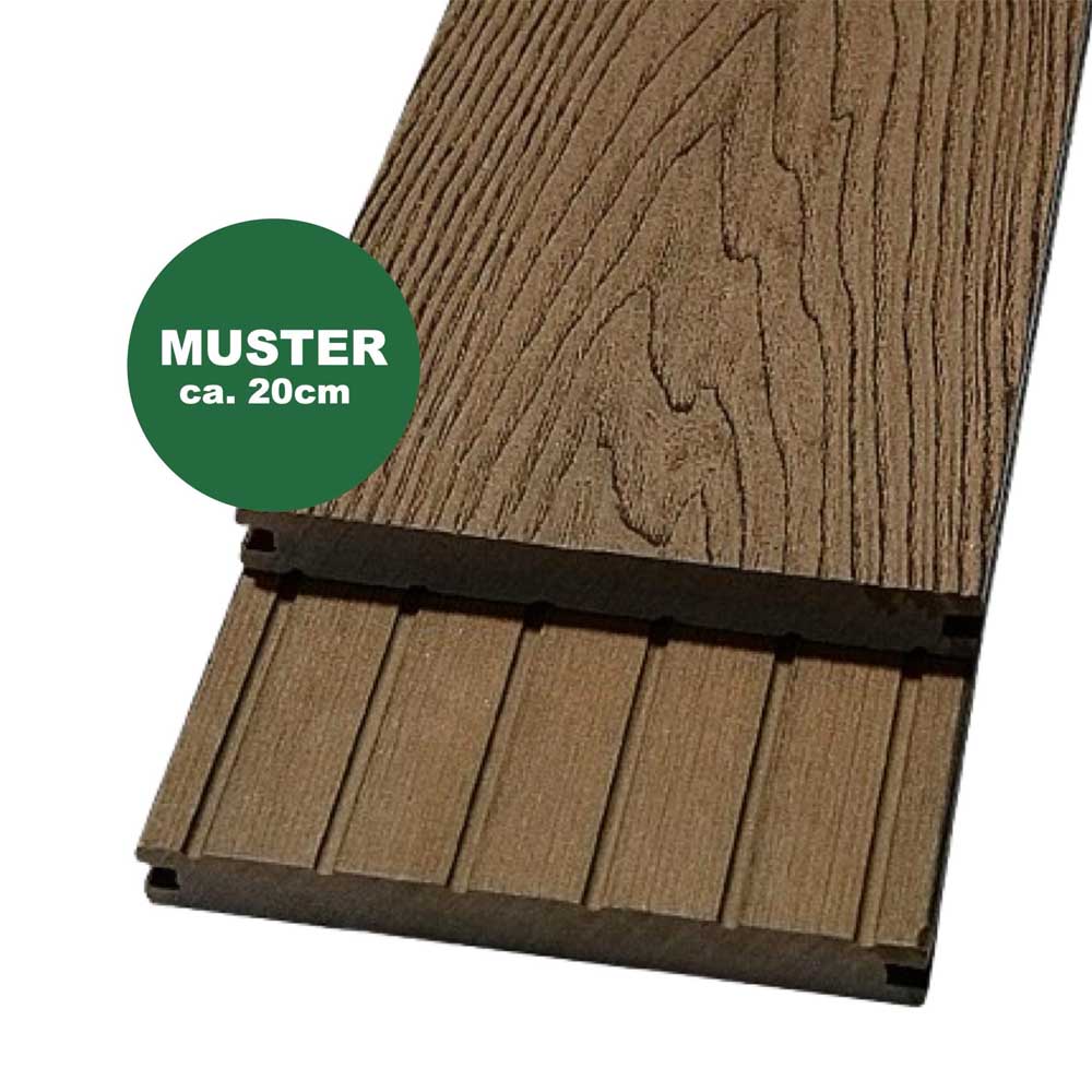 Handmuster WPC Terrassendiele, 18 x 146 mm, braun (WoodoMalta) Handmuster WPC Terrassendiele, 18 x 146 mm, braun (WoodoMalta)