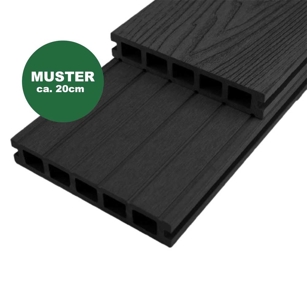 Handmuster WPC Terrassendiele 25 x 145 mm anthrazit (WoodoMykonos) Handmuster WPC Terrassendiele 25 x 145 mm anthrazit (WoodoMykonos)
