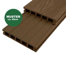 Handmuster WPC Terrassendiele 25 x 145 mm braun (WoodoMykonos) Handmuster WPC Terrassendiele 25 x 145 mm braun (WoodoMykonos)