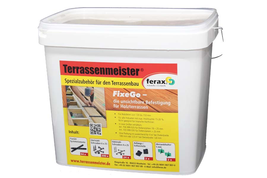 FixeGo - unsichtbare Dielenbefestigung, für Terrassendielen: Douglasie, Kiefer, Lärche, Dielenbreite 120 -150 mm, Dielenstärke größer als 25 mm FixeGo - unsichtbare Dielenbefestigung, für Terrassendielen: Douglasie, Kiefer, Lärche, Dielenbreite 120 -150 mm, Dielenstärke größer als 25 mm