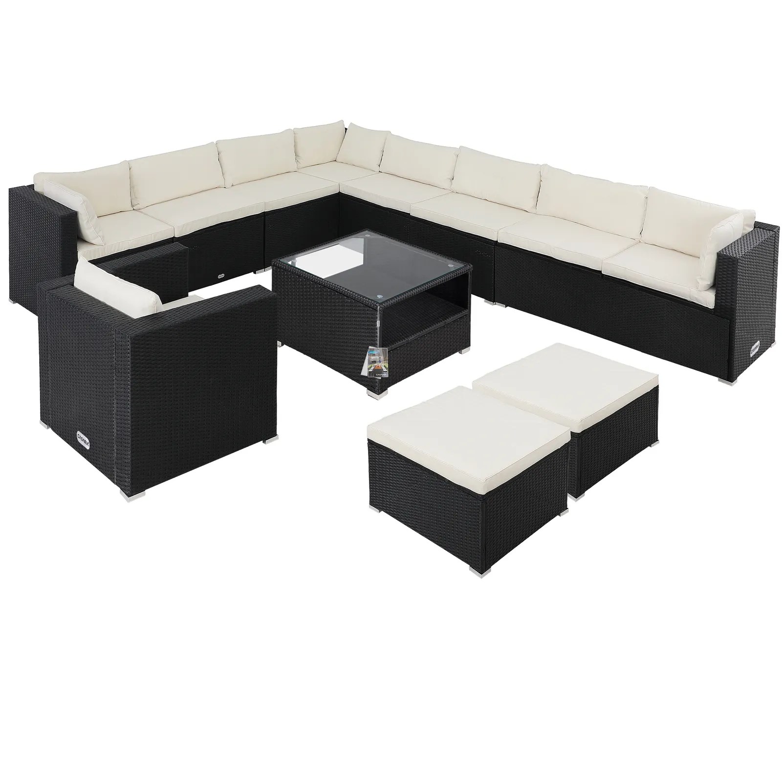 Polyrattan Ecklounge XXXL Schwarz/Creme inkl Kissen Polyrattan Ecklounge XXXL Schwarz/Creme inkl Kissen