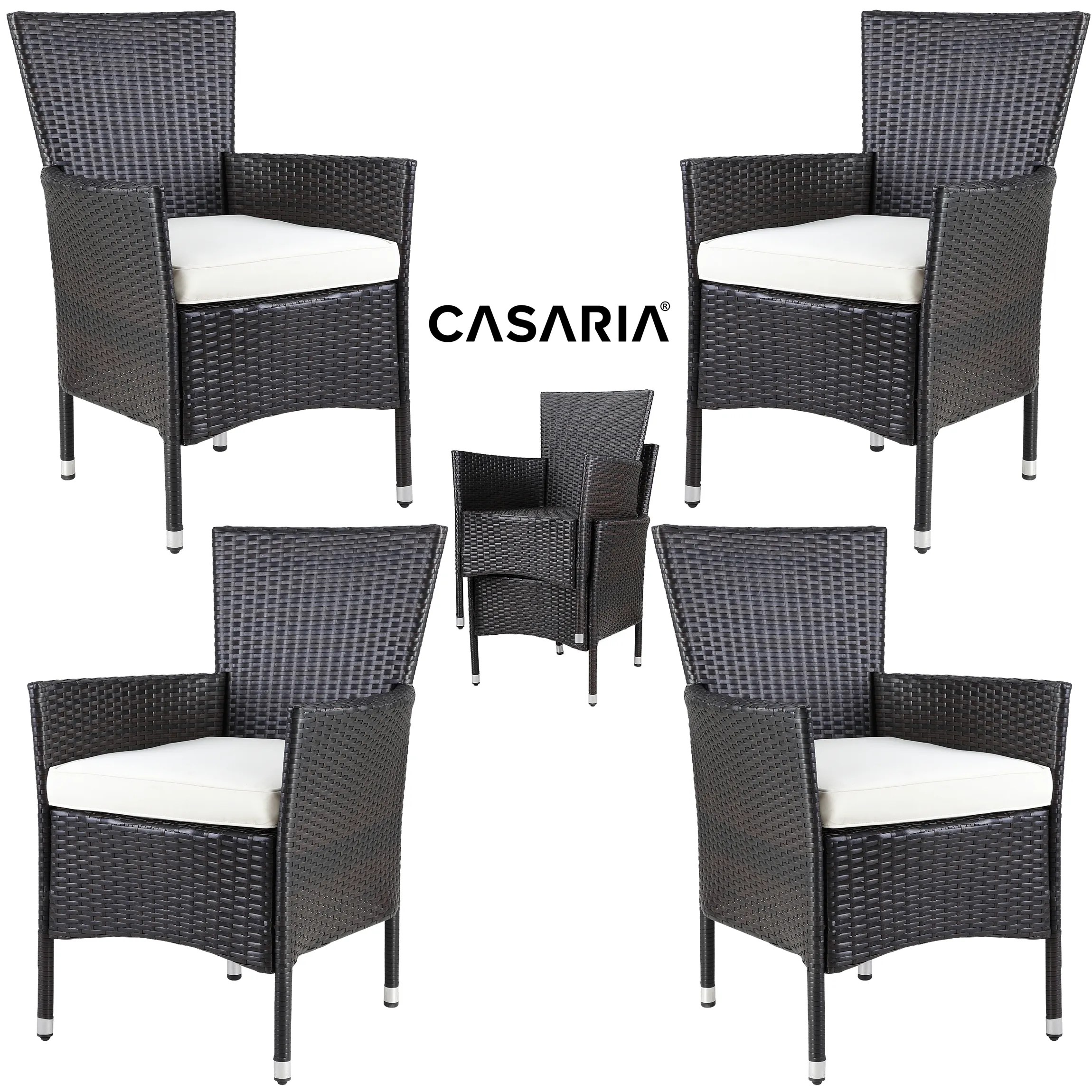 Polyrattan Gartenstuhl 4er-Set Braun/Creme stapelbar – Bild 2