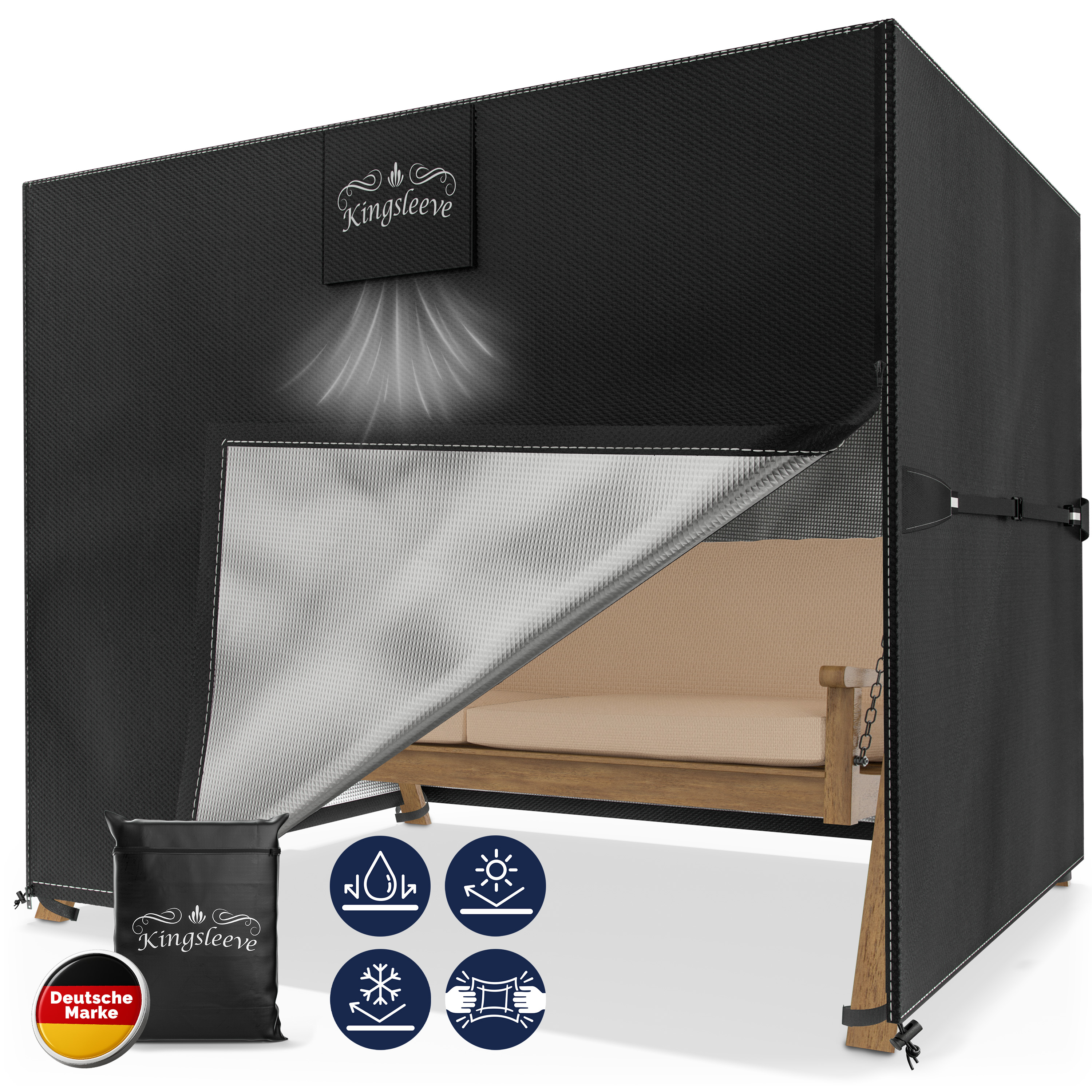 Abdeckplane Hollywoodschaukel Anthrazit 210x150x150cm 9100mm Wassersäule – Bild 2