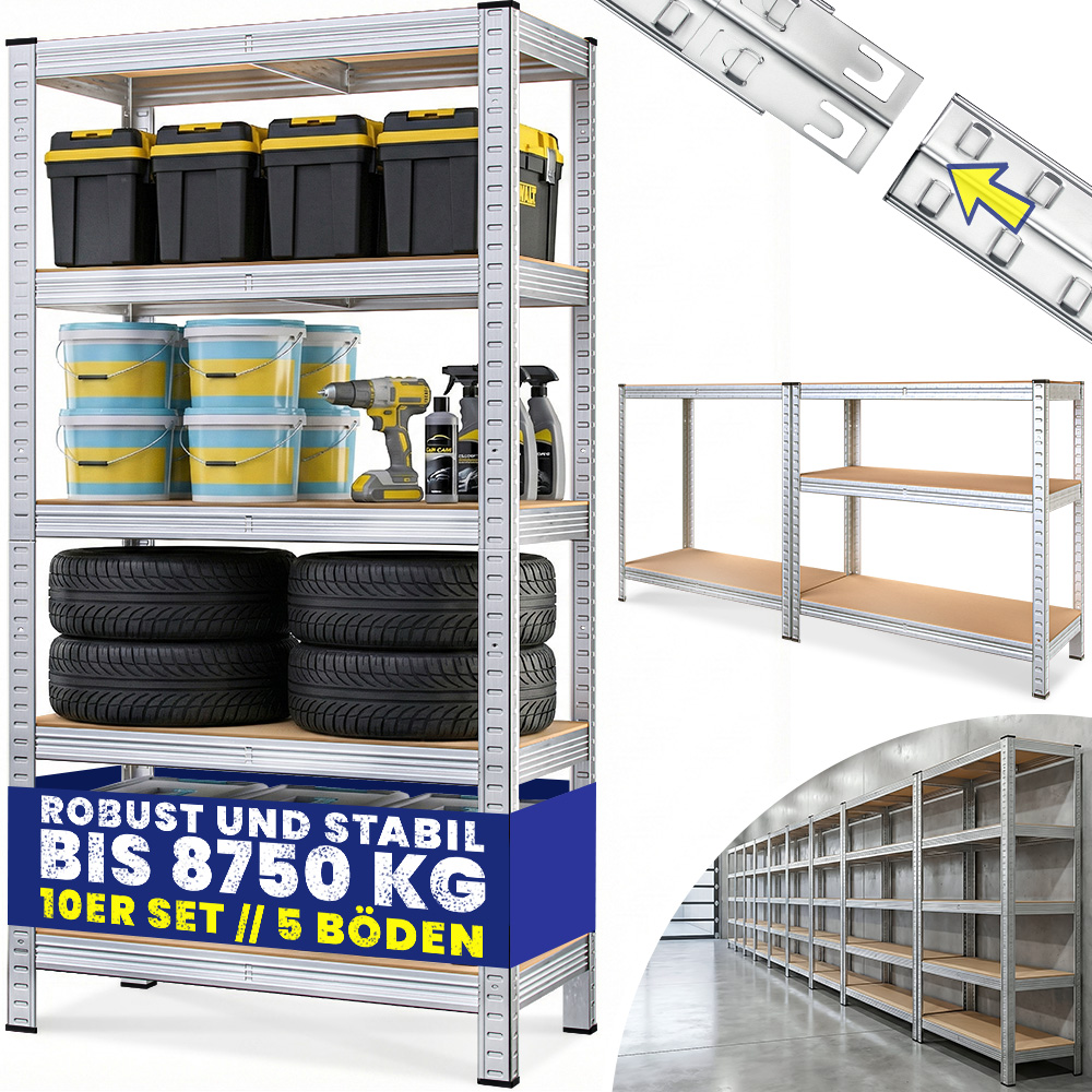 Schwerlastregal 10er-Set 180x90x40cm verzinkt 875kg – Bild 2