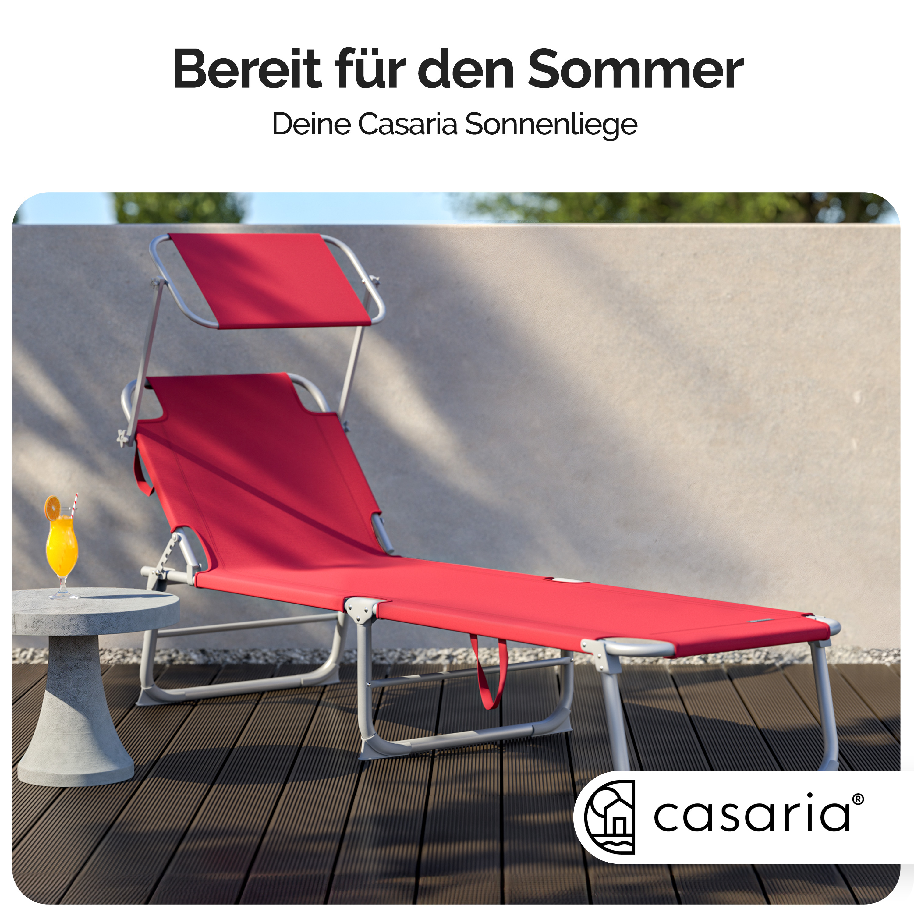 Gartenliege Hawaii 2er-Set Rot 190x60x30cm – Bild 2