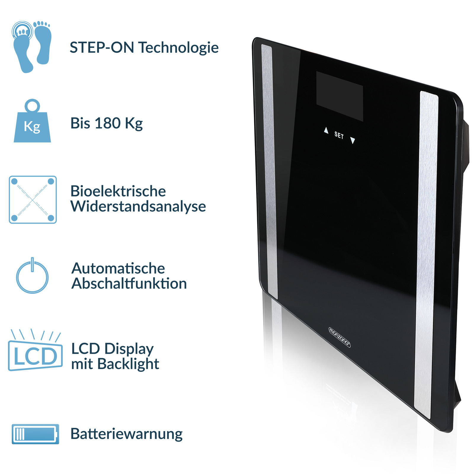 Digitale Personenwaage mit BIA-Sensorsystem schwarz – Bild 2
