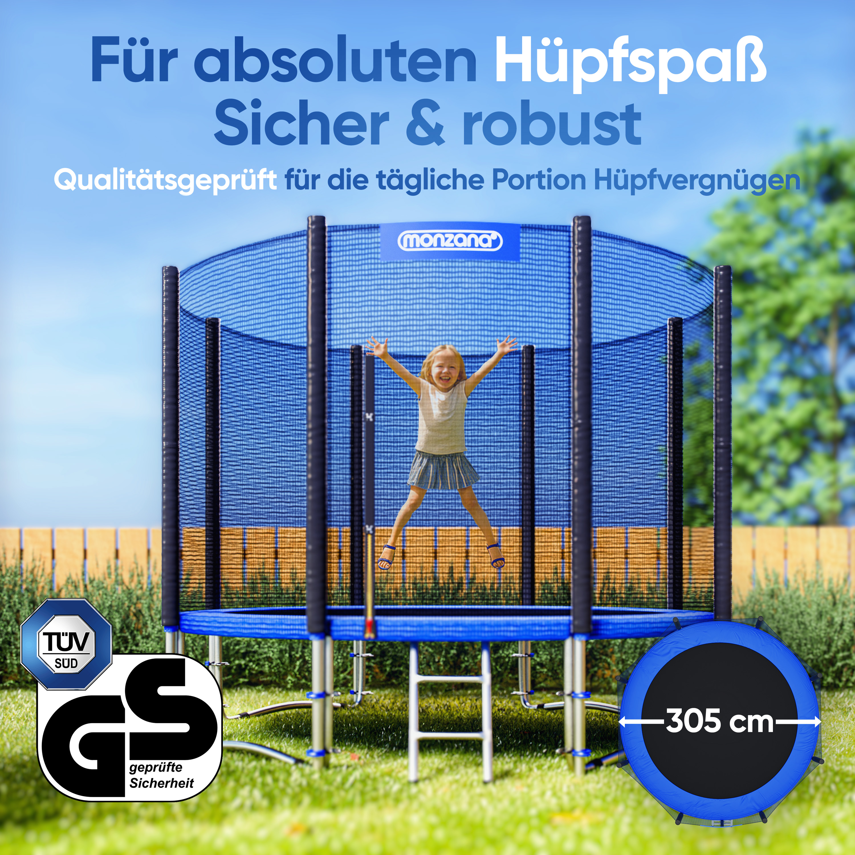 Trampolin Ø305cm inkl Sicherheitsnetz TÜV SÜD GS – Bild 2