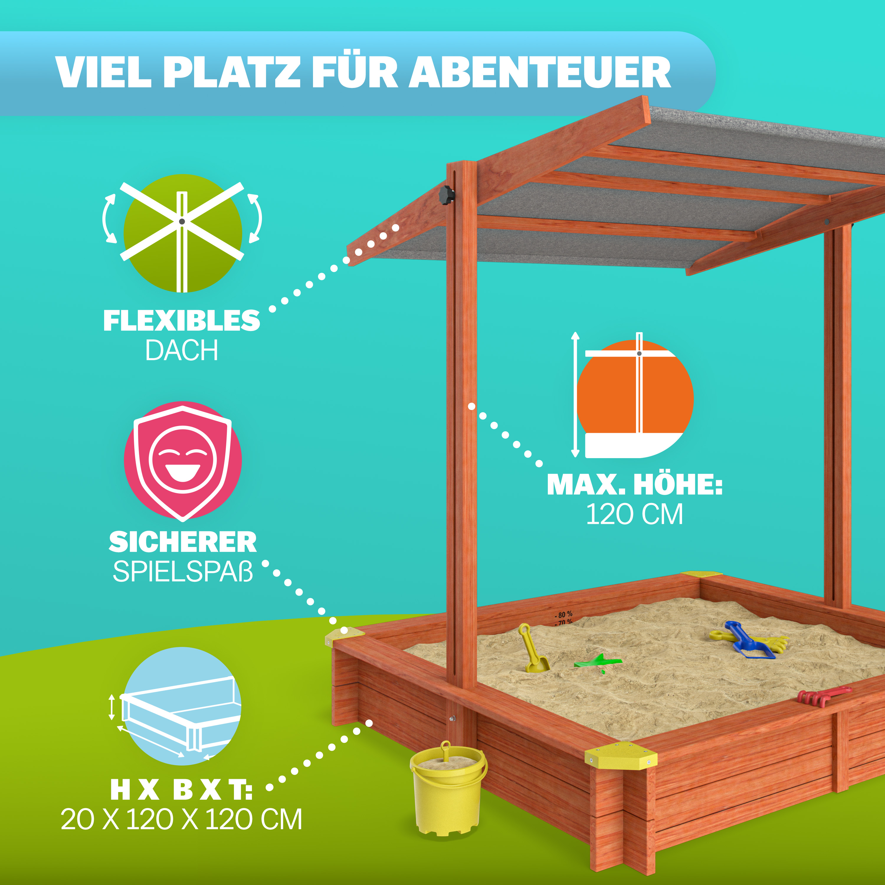 Sandkasten Sami 120x120cm UV-Schutz 50+ – Bild 2