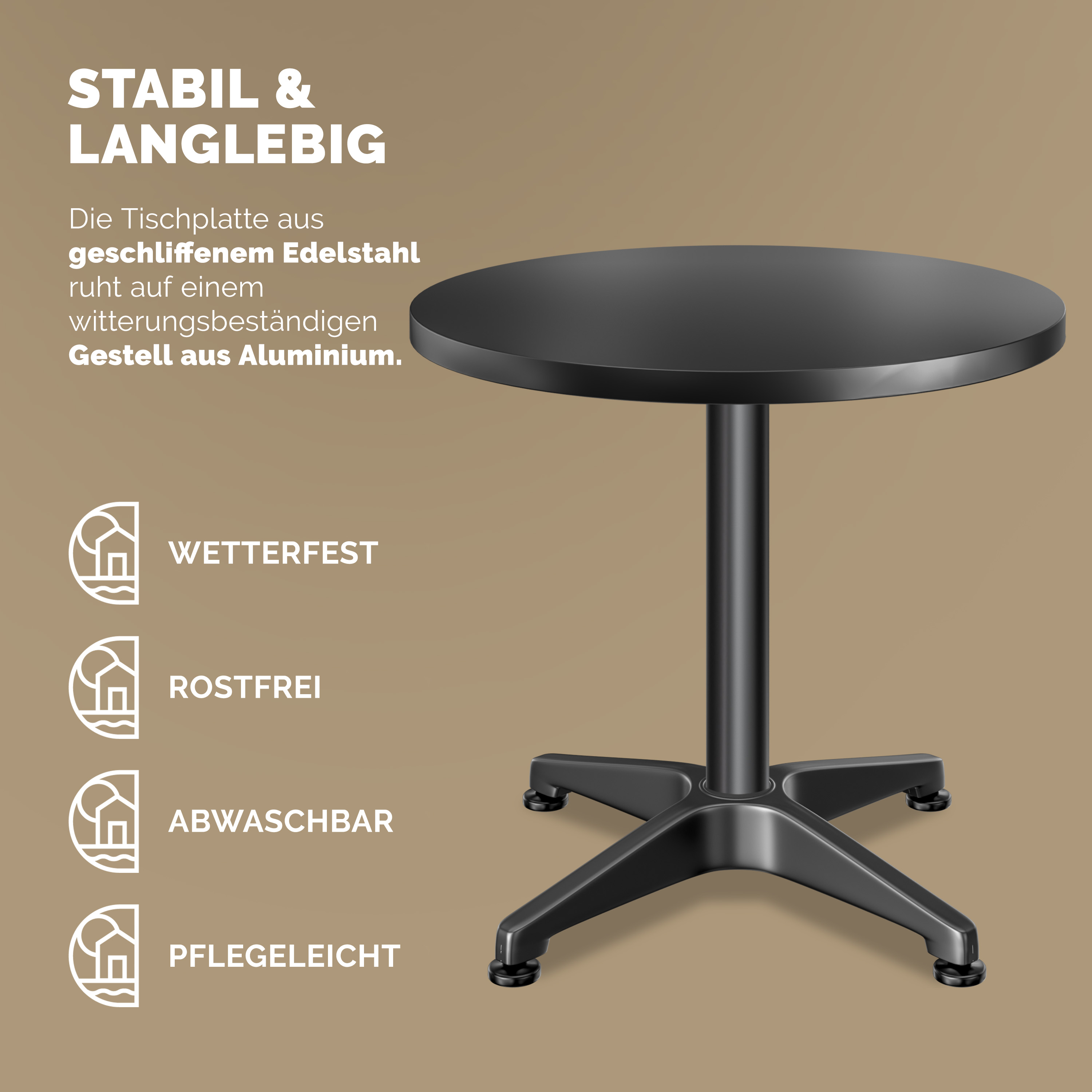 Stehtisch 2er-Set Ø60cm höhenverstellbar 70/115cm Alu Schwarz – Bild 2