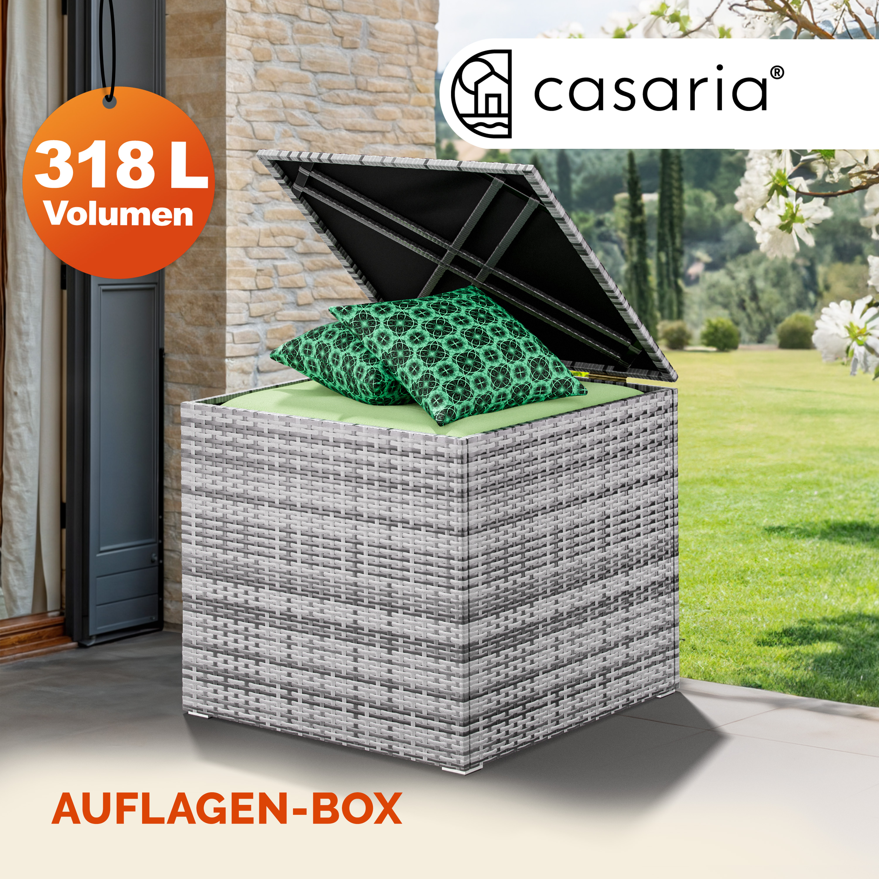 Gartenbox Polyrattan 318L Grau mit Innenverkleidung wetterfest – Bild 2