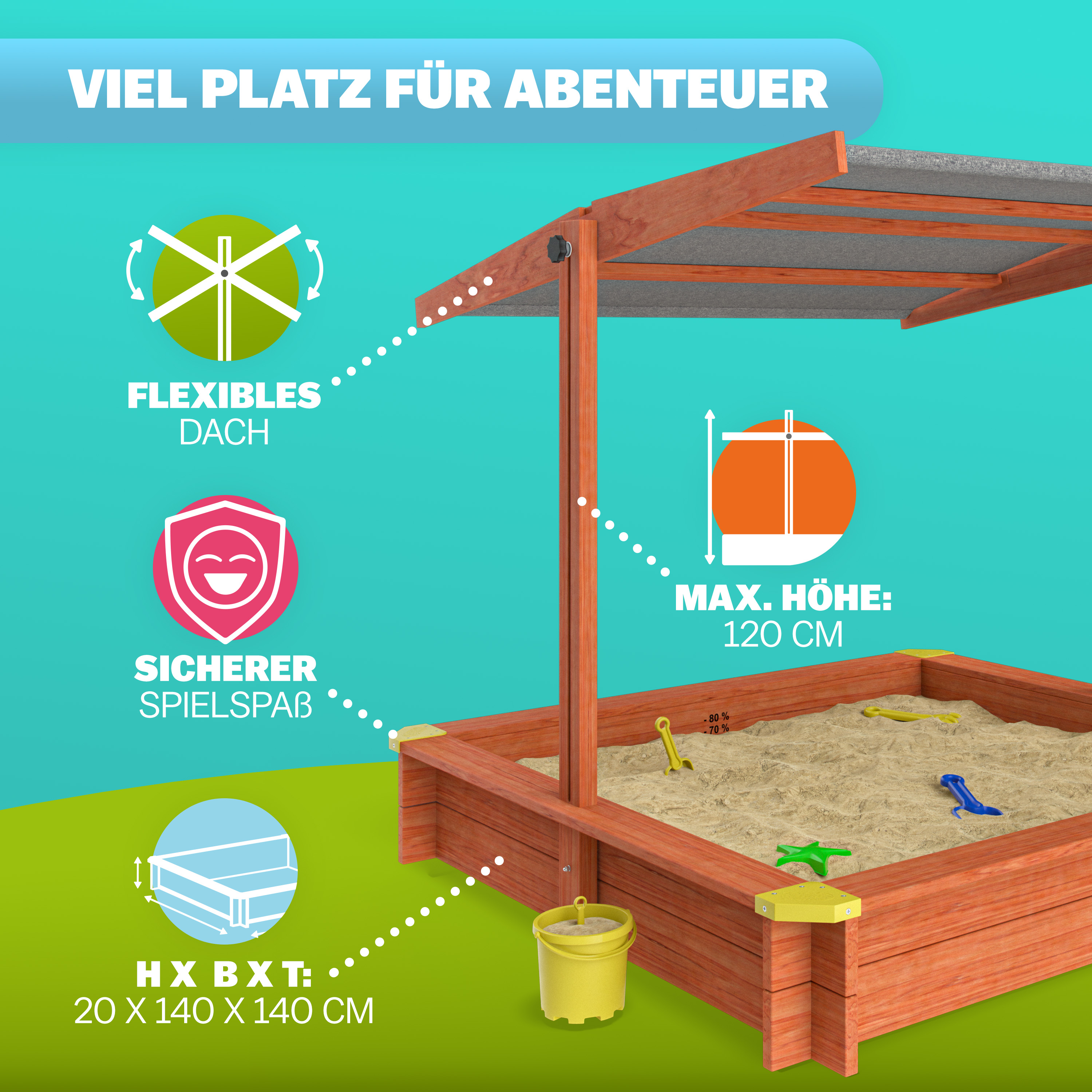 Sandkasten Max 140x140cm UV-Schutz 50+ – Bild 2