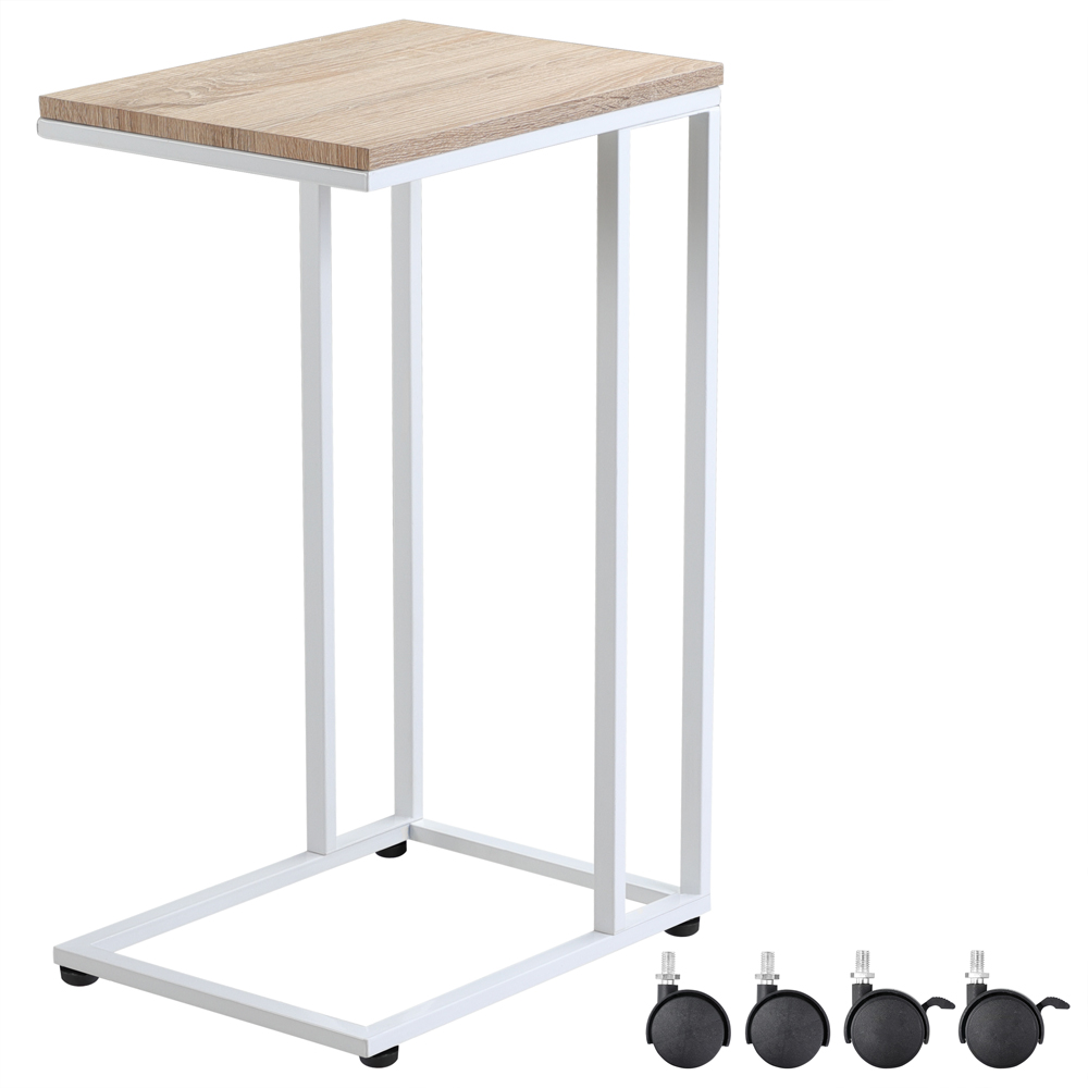 Beistelltisch Weiß unterfahrbar 50x35x65/70cm mobil Rollen mit Bremse – Bild 2