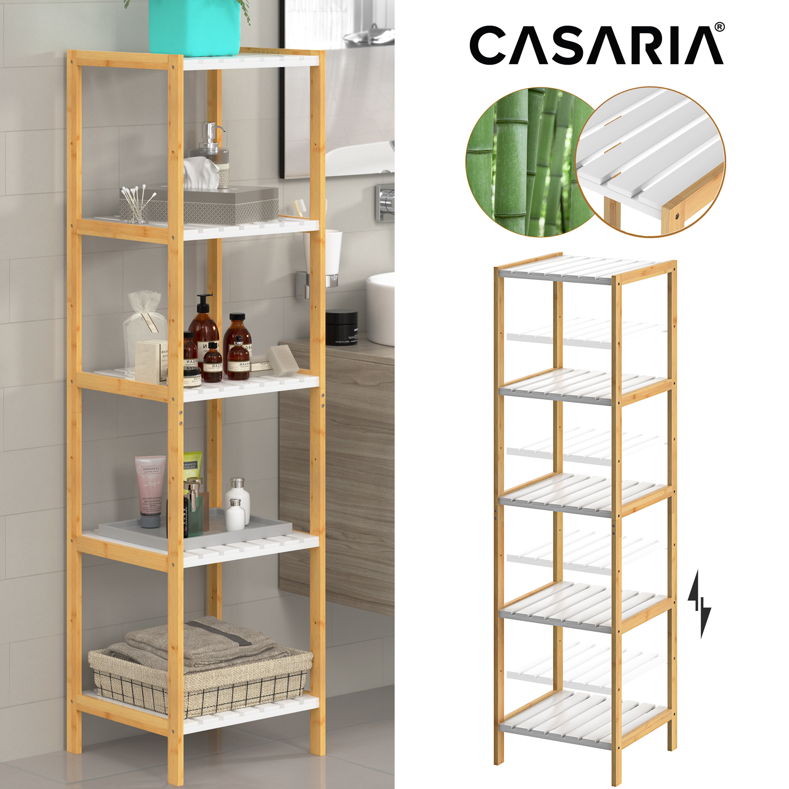 Standregal Bambus Weiß 140x33x34cm – Bild 2