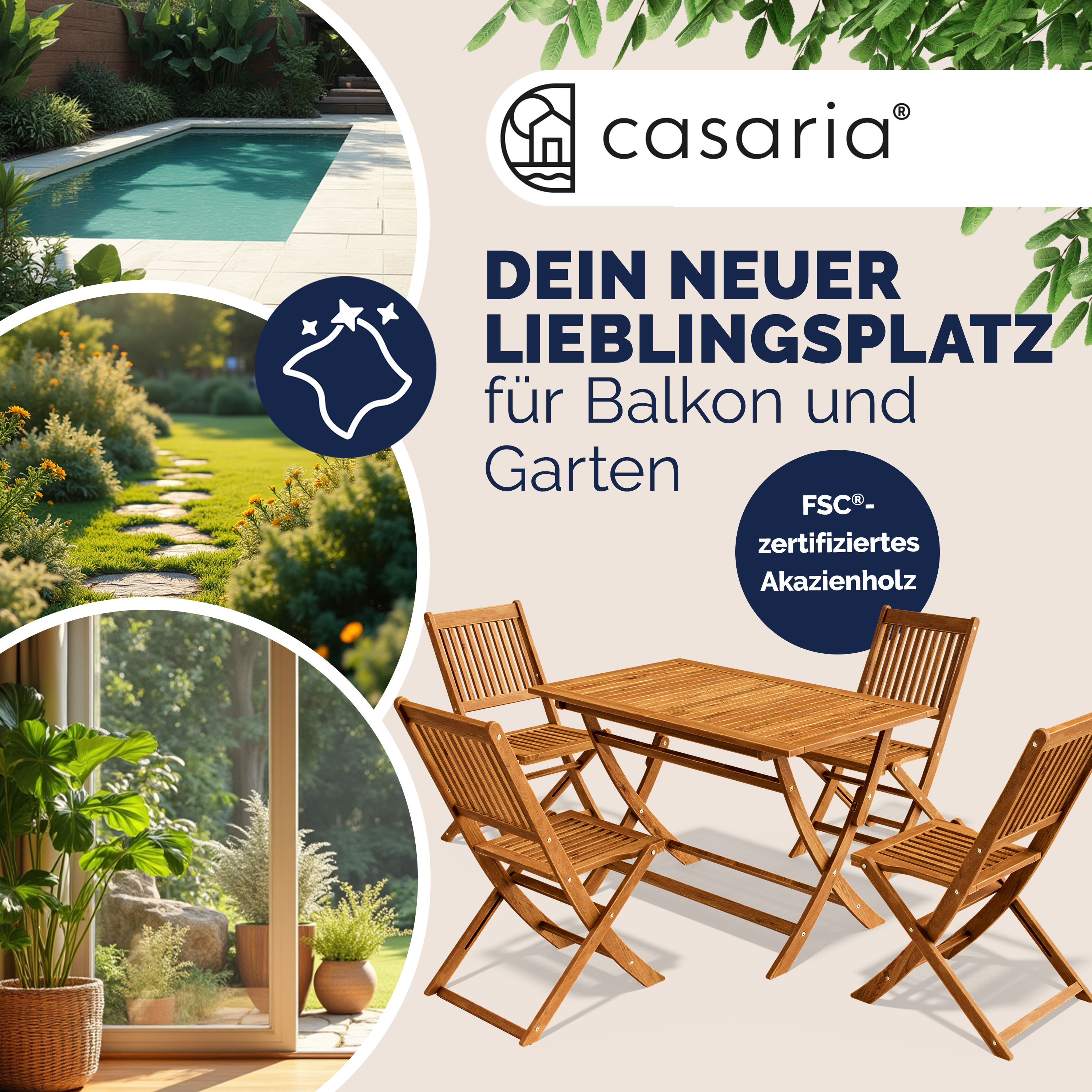 Garten-Sitzgruppe Sydney 5-tlg Akazienholz FSC®-zertifiziert – Bild 2