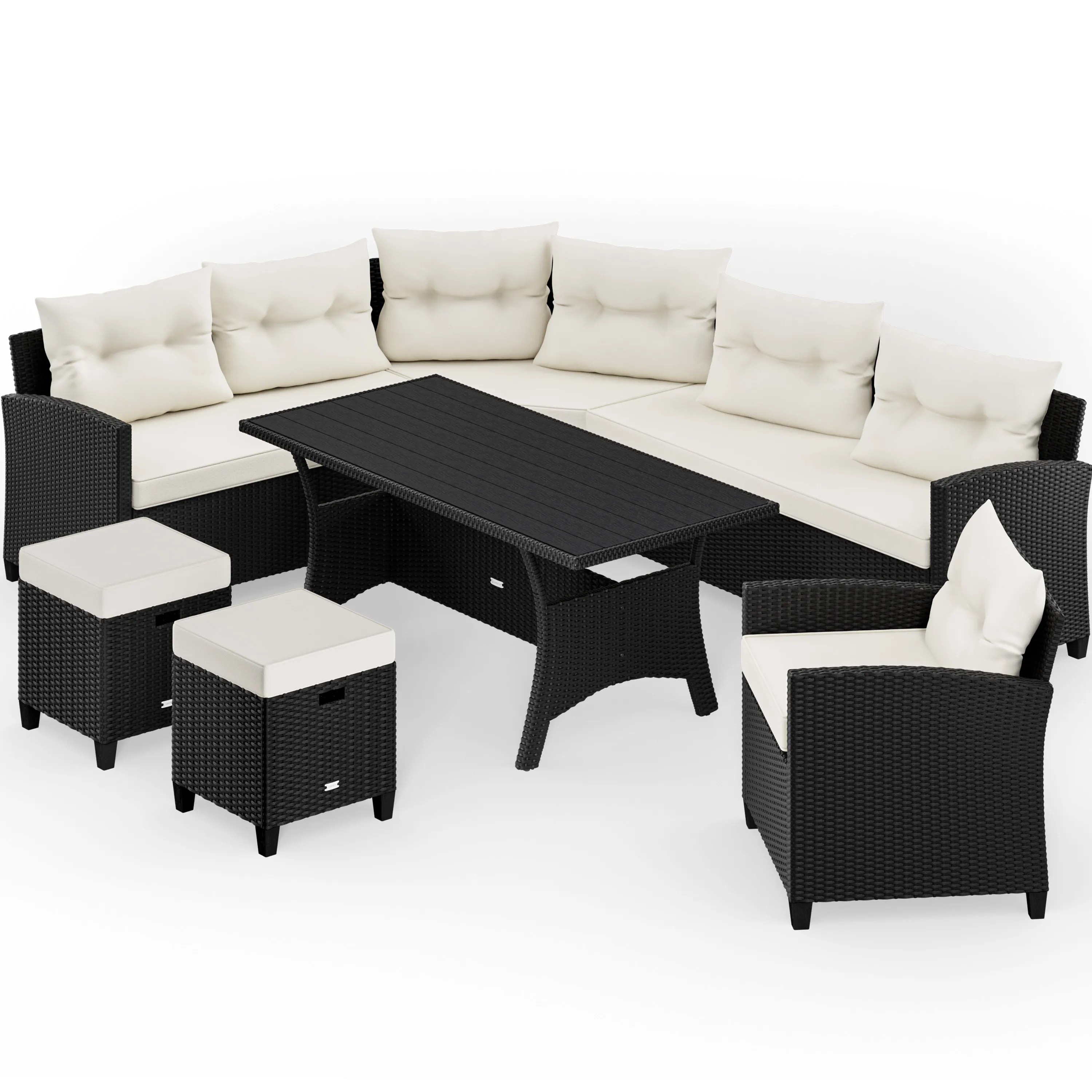 Polyrattan Ecklounge Schwarz/Creme inkl Kissen Polyrattan Ecklounge Schwarz/Creme inkl Kissen