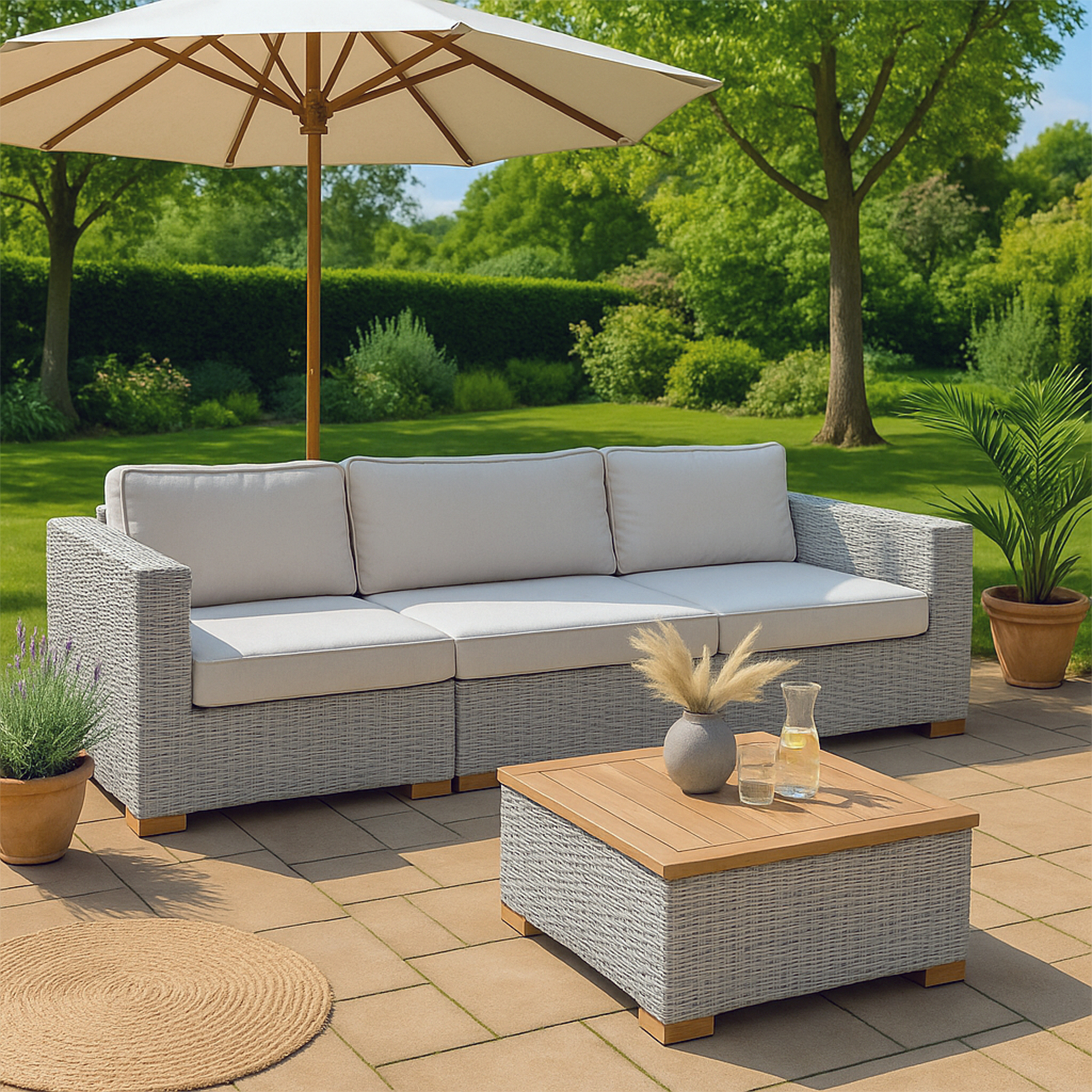 Polyrattan Premium Lounge-Set Havanna 4-tlg Weiß/Grau – Bild 2