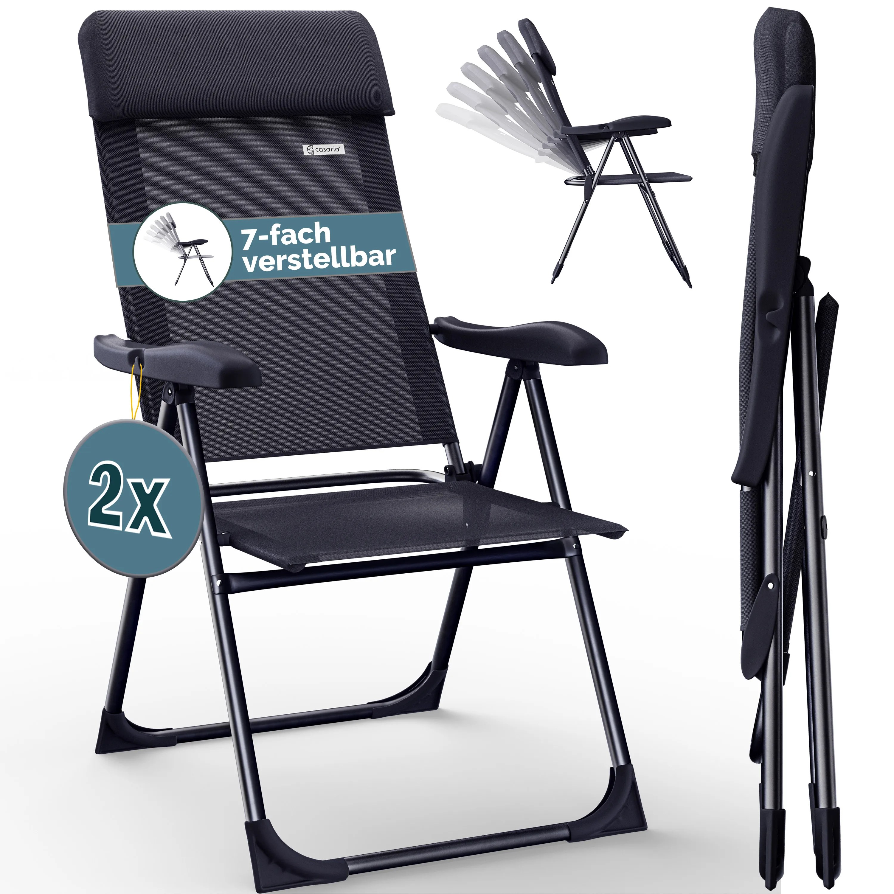 Gartenstuhl klappbar 2er-Set Anthrazit Alu Hochlehner verstellbar Gartenstuhl klappbar 2er-Set Anthrazit Alu Hochlehner verstellbar