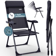 Gartenstuhl klappbar 2er-Set Anthrazit Alu Hochlehner verstellbar Gartenstuhl klappbar 2er-Set Anthrazit Alu Hochlehner verstellbar
