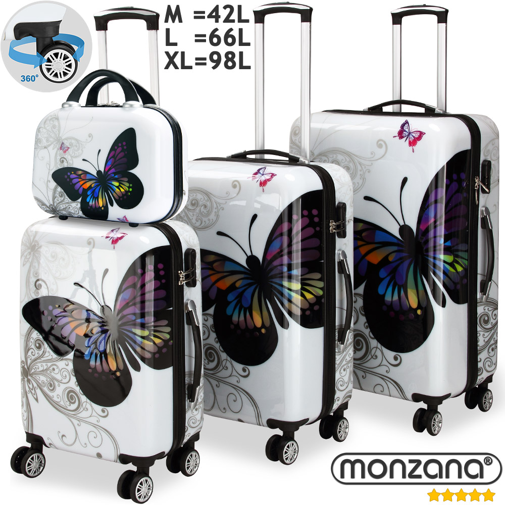 Hartschalenkoffer Set 4-tlg Rollen 360º Beautycase Butterfly Polycarbonat – Bild 2