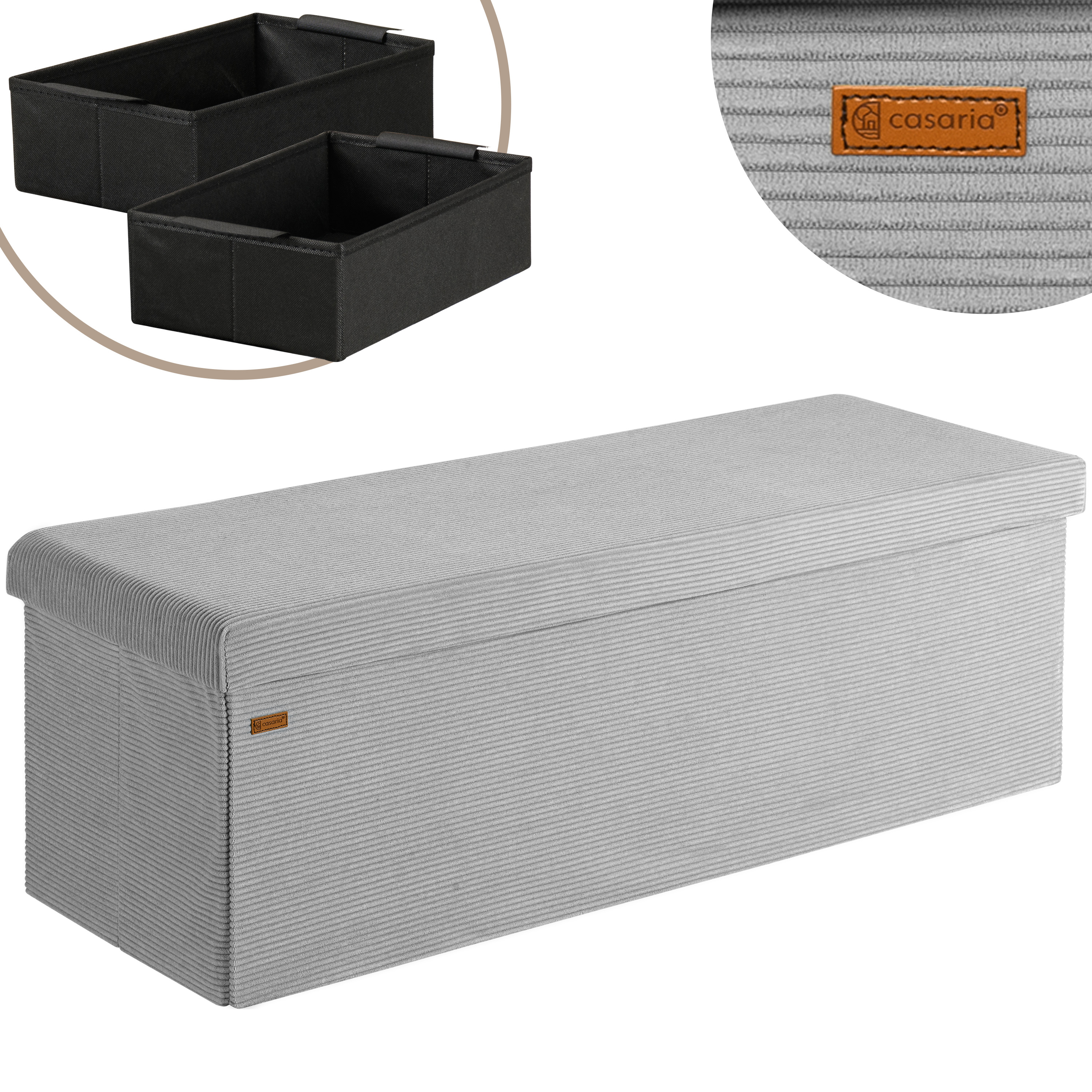 Sitzbank Grau Cord 114x38x38cm MDF faltbar – Bild 2