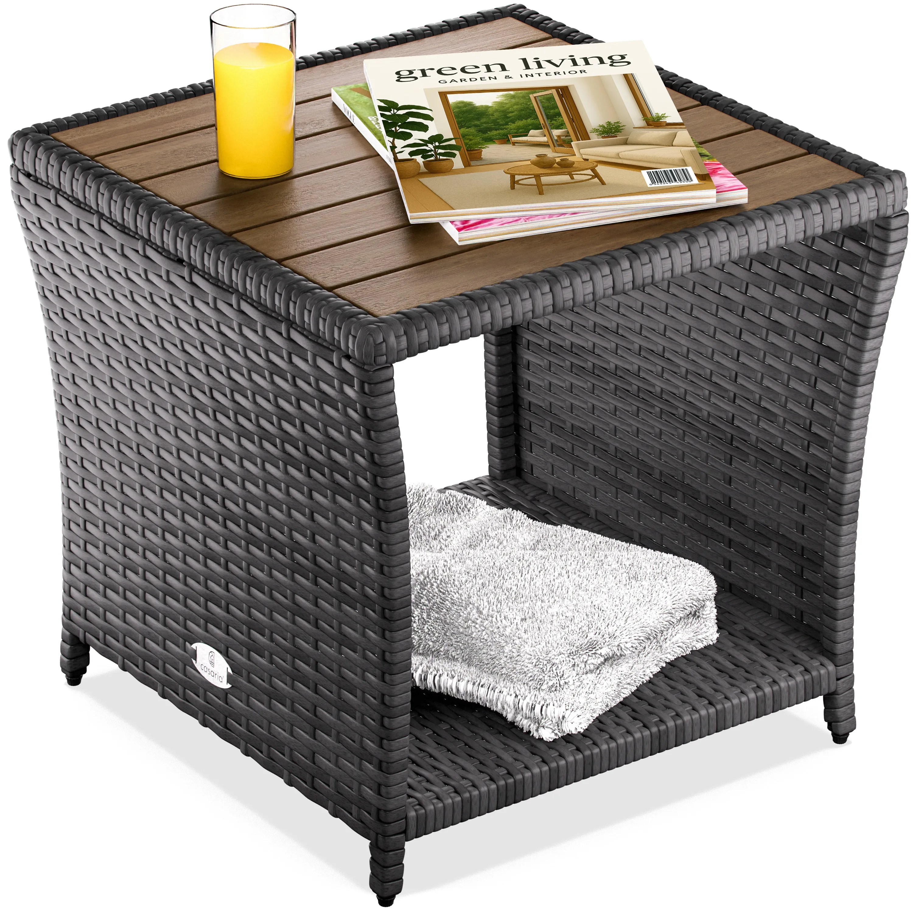 Polyrattan Beistelltisch Grau 40x45x45cm Akazienholz Polyrattan Beistelltisch Grau 40x45x45cm Akazienholz