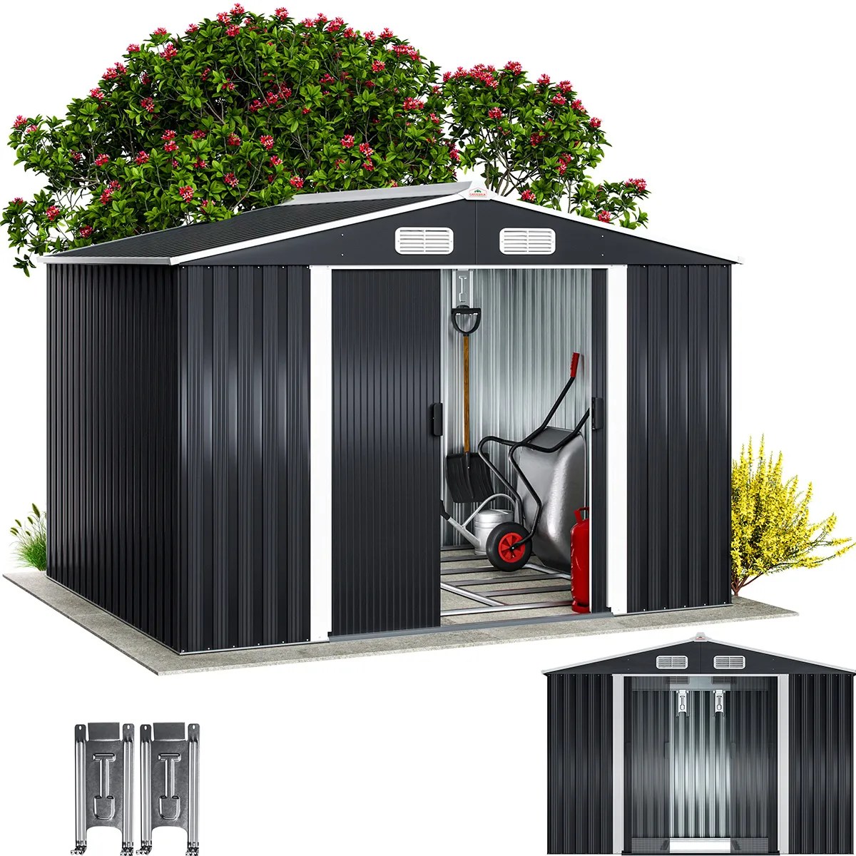 Geräteschuppen Anthrazit Metall 260x205x180cm Geräteschuppen Anthrazit Metall 260x205x180cm