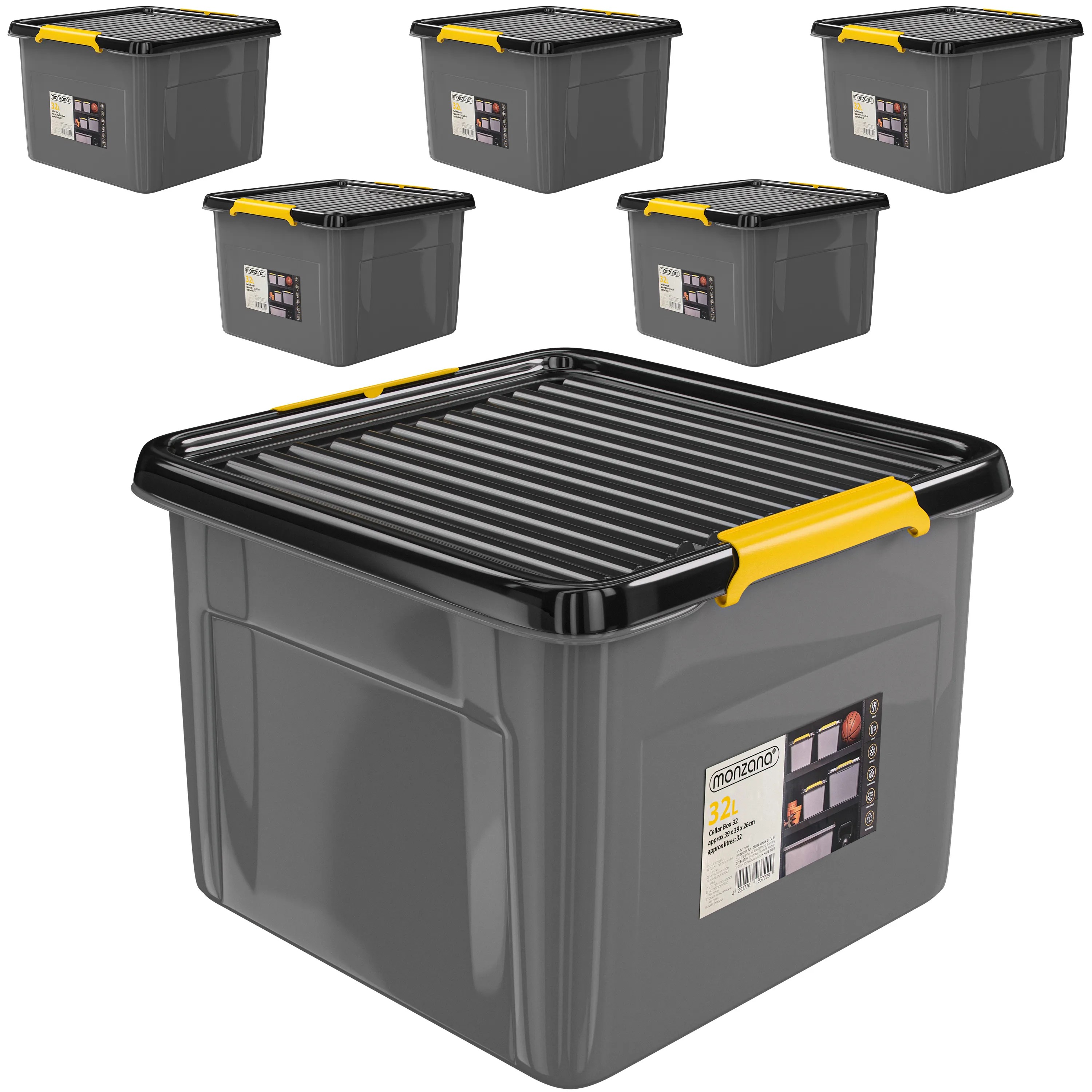 Aufbewahrungsbox 6er-Set Grau/Anthrazit 39x39x26cm stapelbar Aufbewahrungsbox 6er-Set Grau/Anthrazit 39x39x26cm stapelbar