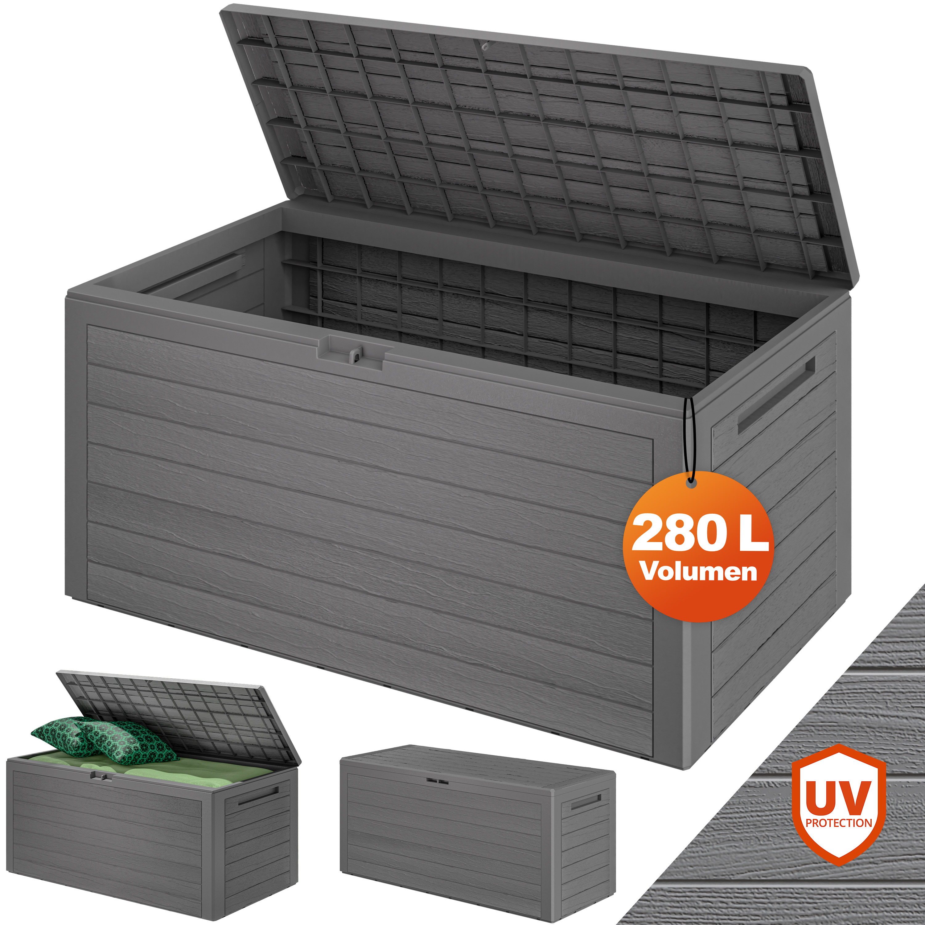 Gartenbox Woody 280L Grau Holzoptik wasserdicht – Bild 2