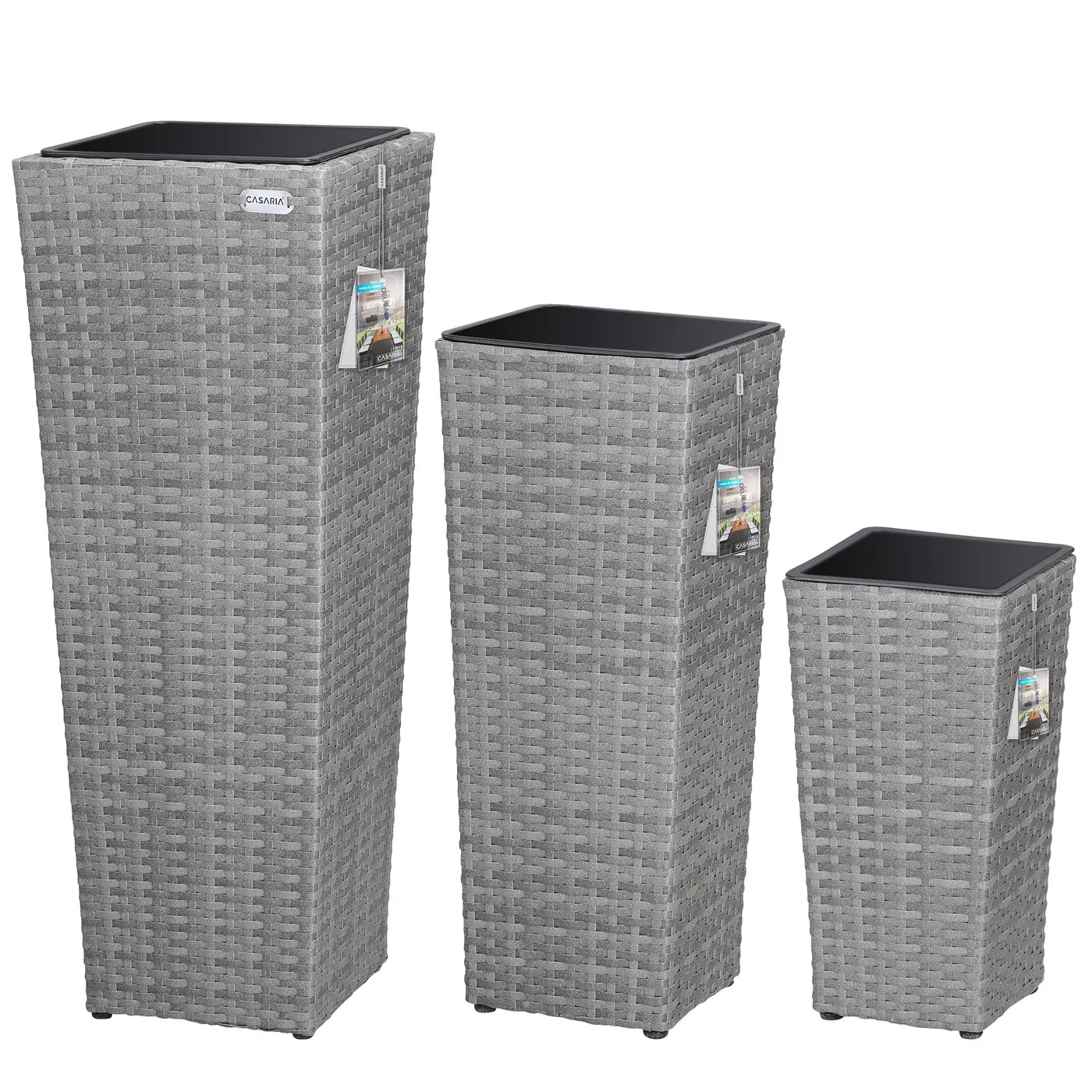 Polyrattan Blumentopf 3er-Set Grau Polyrattan Blumentopf 3er-Set Grau